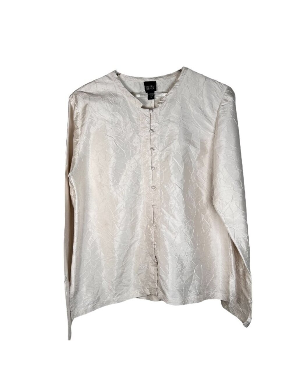 Eileen Fisher Textured Silk Button Down Blouse M Top Designer Flaw